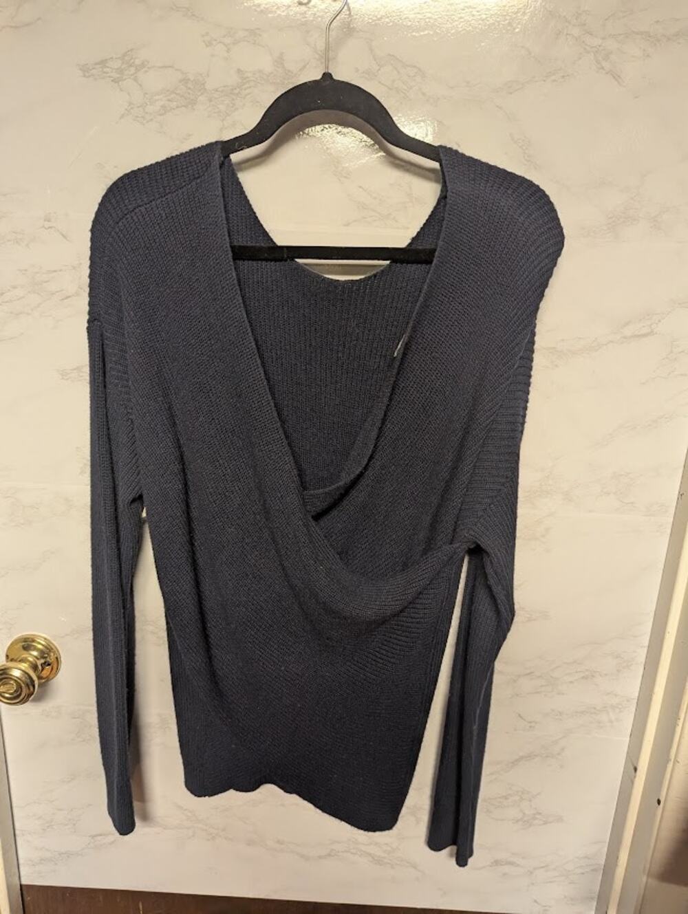 Halogen open faux wrap back sweater Knit Blue Size XL heavyweight long sleeve